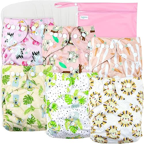 Leekalos Cloth Diapers Reusable for Boys and Girls, Baby Diaper Cloth with Inserts & Wet Bag One Size