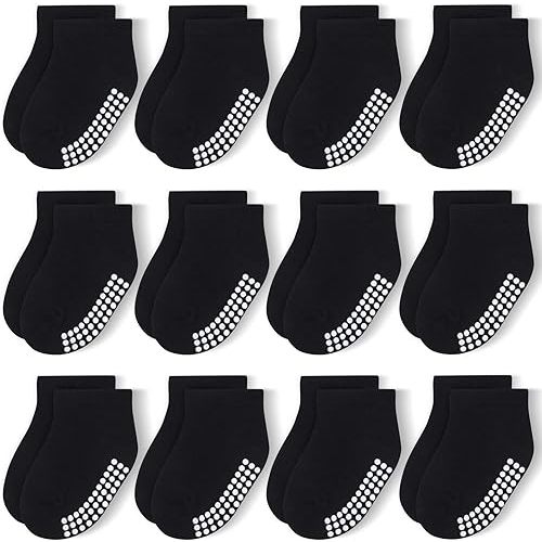 12-Pair Baby Socks Non-Slip Cotton Toddler Socks Ankle Socks for Baby Toddler Kids