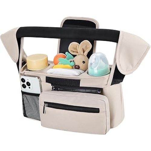 Accmor Universal Stroller Organizer with Insulated Cup Holder Detachable Phone Bag and Shoulder Strap, Stroller Bag Caddy Organizer Accessories Fits for Uppababy, Baby Jogger, Britax Strollers