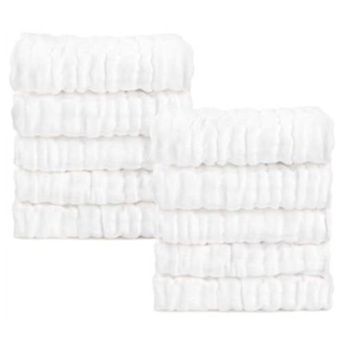 AIDEA Baby Washcloths-10 Pack, .. Soft Muslin Baby Towels, .. 100% Cotton Baby Bath .. Face Towels, Super Absorbent .. Burp Cloths for Newborn .. Essentials, Baby Gifts-White-10 x10