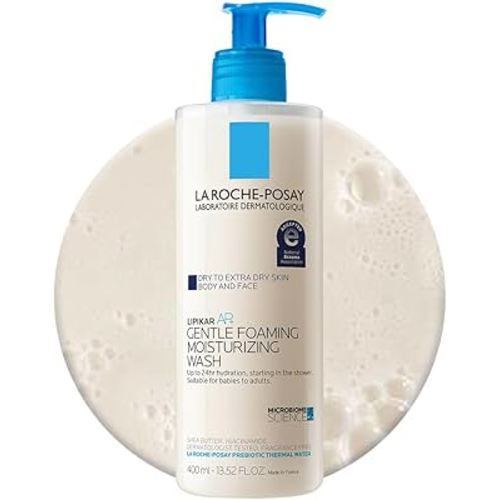 La Roche Posay Lipikar AP+ Gentle Foaming Moisturizing Wash, Shea Butter + Niacinamide + Glycerin, Moisturizing Body Wash For Dry Skin, National Eczema Association Accepted, Soap Free