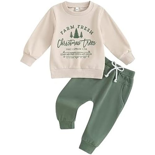 Toddler Baby Boys Girls Christmas Outfit Letter Print Long Sleeve Sweatshirt Tops Long Pants Set Fall Clothes