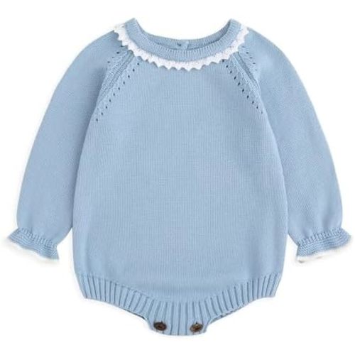Simplee kids Baby Girls Kint Romper Fall Long Sleeve Rompers Newborn Baby Solid Overall Jumpsuit Outfits