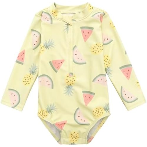 Gerber Baby Girls' Toddler Long Sleeve One Piece Rashguard Swimsuit