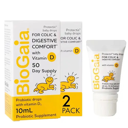 BioGaia Baby Probiotic Drops - Colic & Gas Relief + Vitamin D, 50-Day Supply, Safe for Newborns, Reduces Crying, Fussing, Colic, Gas, Spit-ups & Constipation, No allergens, Dairy or Soy (Pack of 2)
