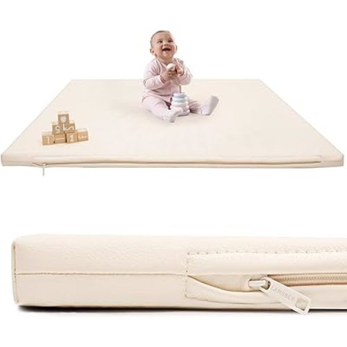 1.2" Padded Baby Play Mat 50x50 Playpen Mat- Extra Thick Waterproof Vegan Leather for Infants and Toddlers, Soft and Easy-to-Clean Floor Mat for Crawling & Play