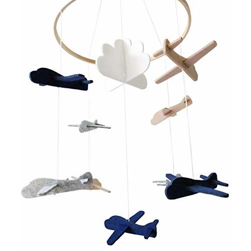 Sorrel + Fern Baby Crib Mobile (Airplanes in The Clouds) - Nursery Decoration Ceiling Mobile and Baby Shower for Boys & Girls - Grey and White