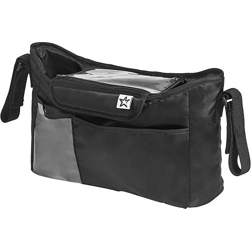 Tiny Twinkle Universal Stroller Organizer with Adjustable Strap - Waterproof Stroller Caddy Fits Baby Jogger, Nuna, Graco, Donna and Bugaboo Strollers(Black)