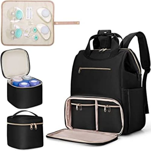 Fasrom Wearable Breast Pump Bag Backpack with Cooler and Pump Tote Bag, Compatible with Willow, Elvie, Momcozy Hands Free Pumps and Medela Pump in Style, Black (Patent Design)