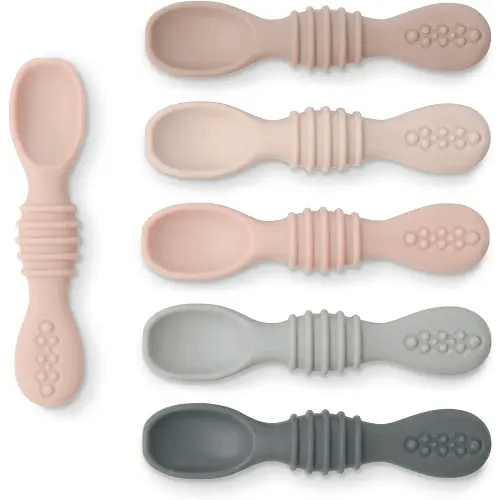 Simka Rose Silicone Baby Spoons Self Feeding 6 Months - First Stage Infant Spoons for Babies & Toddlers- Baby Led Weaning Spoons Set of 6- Easy on Gums Food Training Utensils Dishwasher Microwave Safe