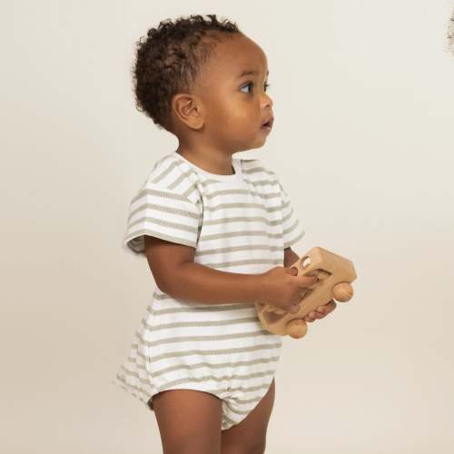 Short Sleeve Bubble Romper - Sage Stripes