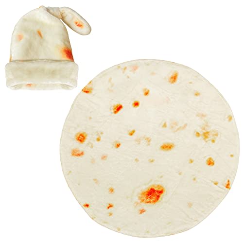 DDWT Baby Swaddle Blanket 34 Inch - Soft Flannel Newborn Burrito Wrap with Hat, Cute Tortilla Design, Safe & Comfortable (Light Yellow)