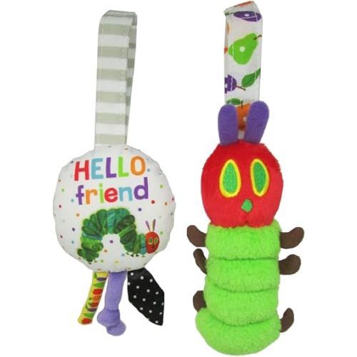KIDS PREFERRED Eric Carle The Very Hungery Caterpillar Super Soft Plush Chime and Rattle Set with On The Go Strap for Strollers and Travel, Toddler Toys for Babies