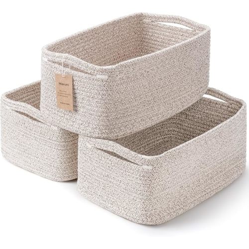 3-Pack Small Storage Baskets for Organizing | Woven Shelf Toy Basket | Rope Baskets for Gifts Empty | Closet Organizer Bins with Handles | Cube Decorative Box | 11.8×7.8×5.1” | Mixed brown