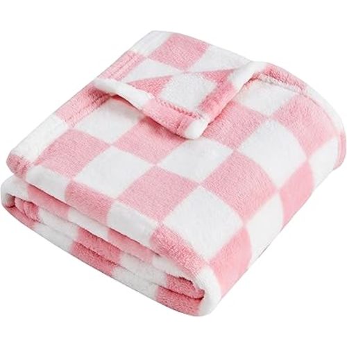 Yurhap Checkered Baby Blanket for Girls Pink Fleece Baby Blankets for Girls Boys, Warmer Comfort Lightweight Bed Blanket for Toddlers Infants or Newborn, 30''x40'', Pink
