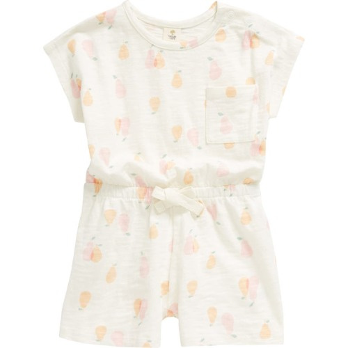 Baby Print Cotton Romper, 12M, Ivory Egret Pear Pals