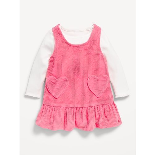 Long-Sleeve Top and Heart-Pocket Corduroy Dress for Baby