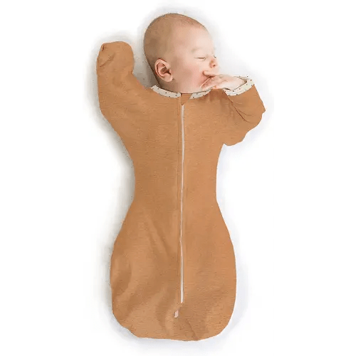 SwaddleDesigns Transitional Swaddle Sack with Arms Up Half-Length Sleeves and Mitten Cuffs, Small, 0-3 Months, 6-14 lbs, Heathered Butterum (Arms Up Swaddle, Transition Swaddle Sleep Sack)