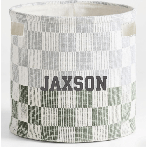 Hopscotch Mist Blue and Pine Green Checkerboard Large Floor Storage Bin
