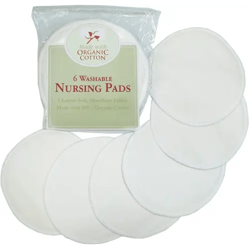 TL Care Nursing Pads Made with Organic Cotton - Soft, Breathable, Absorbent & Washable, Natural Color, 6 Count