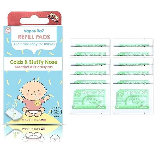 RAZBABY Vapor-RaZ Refills Baby Cough and Cold Relief - Use at Home & on The go/All Natural Menthol & Eucalyptus / 12 Refills
