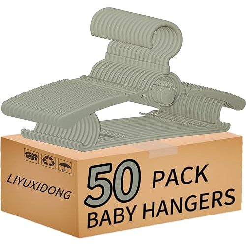 Baby Nursery Closet Hangers, 360° Swivel Hook Kids Hangers, Infant Non-Slip Plastic Hanger, 50pcs Grey 11-14.5" Adjustable Baby Clothe Hanger for Girl Boy Toddler Child Hangers