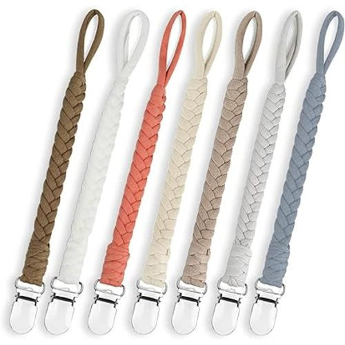 duludulu 7 Pcs Braided Pacifier Clip, Pacifier Clips for Boys & Baby Girls, Pacifier Holder Clip Binky Clips