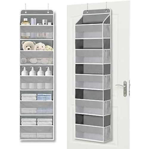 AINCE Over Door | Wall Mount Hanging Organizer Mesh Clear Window 5 Large Pockets Storage For Nursery | Pantry | Shoes | Toys | Kitchen (Grey)
