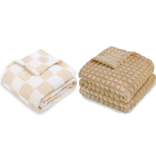 HOMRITAR Checkered Baby Blanket for Boys Girls Warm Cozy Reversible Checkerboard Toddlers Blanket, Fluffy Fuzzy Plush Lightweight Bed Blanket with Chessboard Grid Design 380GSM Baby Blue 30 x 40 Inch