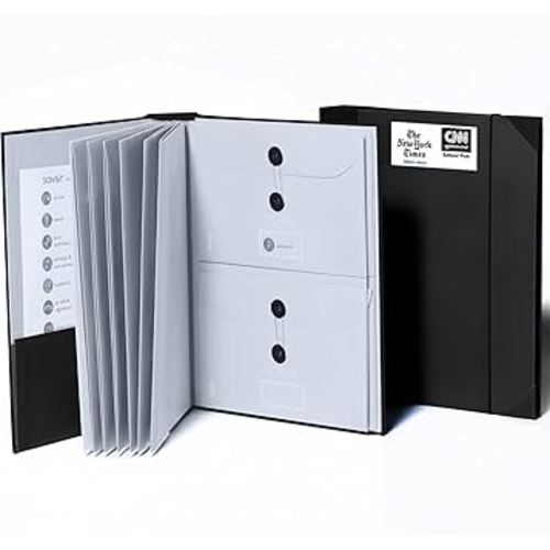 Savor | The Folio™ Document Organizer 2025 Edition | Premium Life Binder Acid-Free Custom Dyed Cloth-Bound Accordion Organizer w/ 10 Expandable Pockets | File Folders for Home Organization (Black)