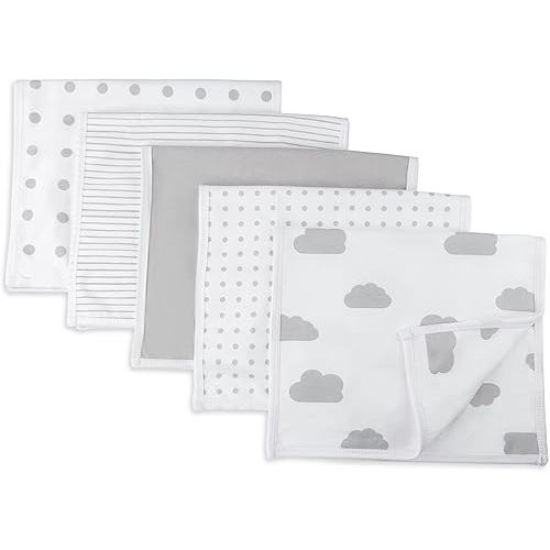 Ely's & Co. Baby Burp Cloth,Waterproof Reversible Jersey Cotton Large Burp Cloths, Cloth Diapers 20" x 12" 5 Pack Grey Combo for Baby Boy or Baby Girl