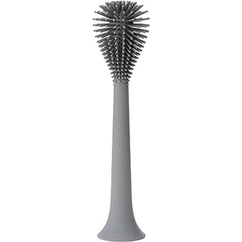 ezpz Bottle Brush (Gray) - Silicone Bottle Cleaning Tool with Long Sturdy Handle, Flexible Top for Tight Spaces - Gently Cleans Cups, Glasses, Bottles and Accessories - Suction Base, BPA-Free