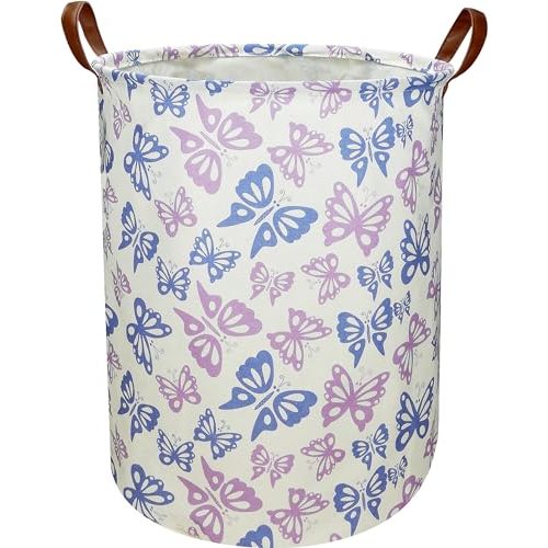 NTAOHAMPER Purple Butterfly Laundry Hamper,kids laundry Basket,Girls Nursery Hamper,Waterproof Storage Bin for Bedroom,Clothes Organizer Basket,Toys Box,Room Decor(Butterfly)