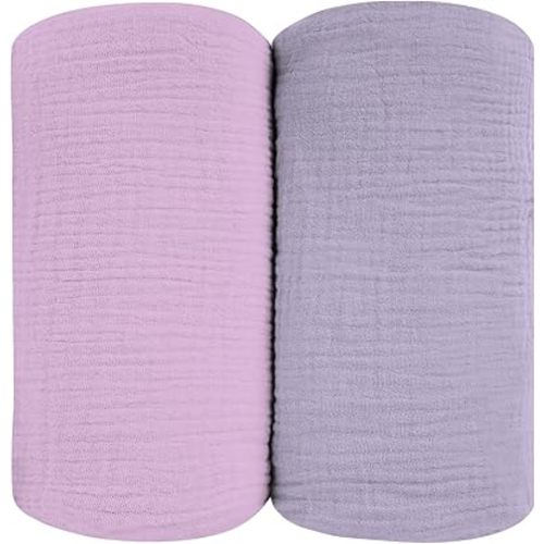 Muslin Swaddle Blankets for Baby Girl, Baby Receiving Blankets for Girls and Boys, Large Size 47 x 47 Inches, Soft Breathable Cotton for Unisex Newborn, 2 Packs, Purple + Lavender