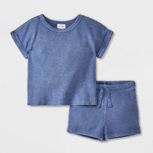 Baby Waffle Top & Bottom Set - Cat & Jack™ Blue 18M