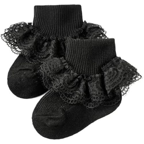 Methee ​Baby Girls Ruffle Socks, Infant Girls Double Lace Frilly Socks Newborn Spring and Autumn Thin Dress Turn Cuff Sock