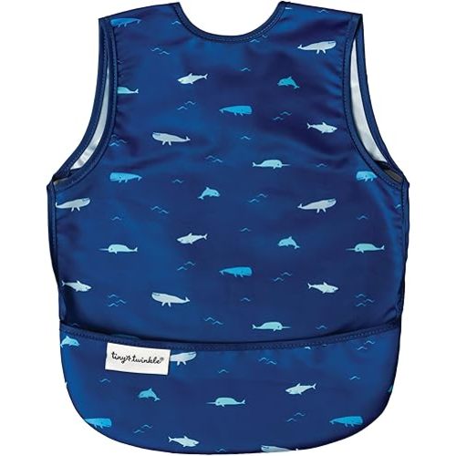 Tiny Twinkle Mess Proof Baby Bib - Waterproof & Lightweight Baby-Led Weaning Apron | 100% Recycled Polyester, Easy Clean & Machine Washable (Ocean Life, Small 6-24 Months)