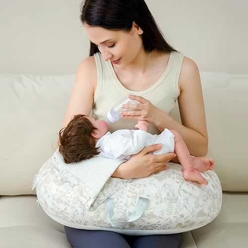 Nursing Pillow for Breastfeeding, Multifunctional Dual-Sided 2-in-1 for More Support for Mom and Baby with Adjustable Waist Strap and Removable Cotton Cover, (Maple Forest Oasis)