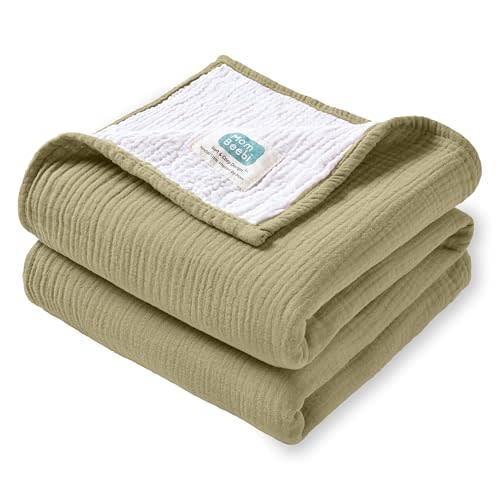Mom Beebi Muslin Baby Blanket, 100% Cotton Newborn Receiving Blanket, Perfect Size 37''x37'' Soft Baby Crib Blanket for Boys and Girls, 4-Layer Muslin Baby Swaddle Blanket (Dark Khaki)