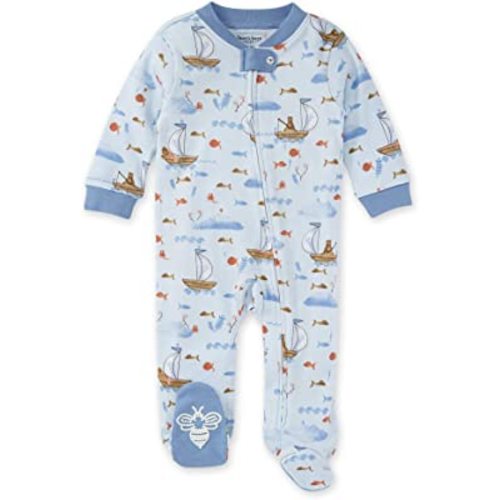 Burt's Bees Baby baby-boys Sleep and Play Pajamas, 100% Organic Cotton One-piece Romper Jumpsuit Zip Front Pjs