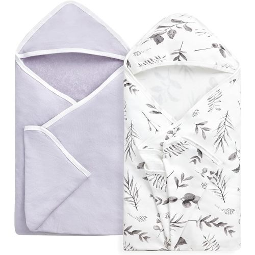 Momcozy Baby Hooded Towel-Made from Bamboo and Cotton, Suitable for Newborn Shower Gifts, 2 Count (Pack of 1), 28 X 28 Inch, Ink Wash Leaves - Newborn Bath Towel ( 28 X 28 Inch )