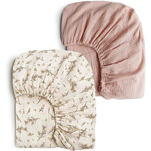 Konssy Muslin Crib Sheets 2 PCS, 100% Cotton Crib Sheet for Standard Crib Mattress(28"x 52"), Fitted and Soft Breathable Crib Mattress Sheet for Girls and Boys - Pink, Floral