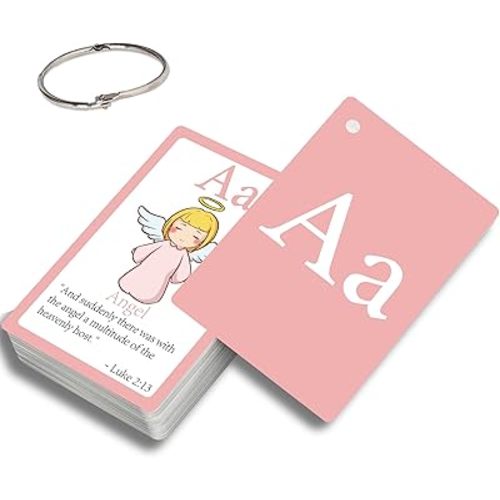 26 Bible Alphabet Flash Cards for Toddlers, Christian FlashCards for Kindergarten, Preschool, Homeschool, Toddler Bible 2-4 Years