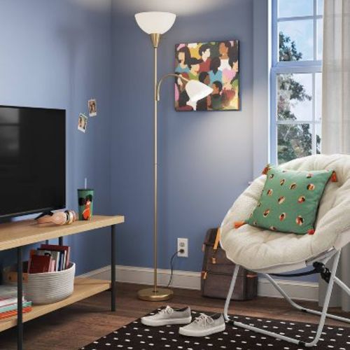 Torchiere With Task Light Floor Lamp Black - Room Essentials™: Adjustable, Etl Listed, Metal Body