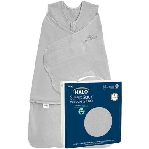 HALO Sleepsack Swaddle 100% Organic Cotton Newborn 1-Piece Gift Set with Box, TOG 1.5, 0-3 Months, Cloud