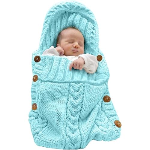 XMWEALTHY Newborn Baby Wrap Swaddle Blanket Knit Wrap Blanket Bag Receiving Blankets Stroller Wrap for Baby Sky Blue 0-6 Month