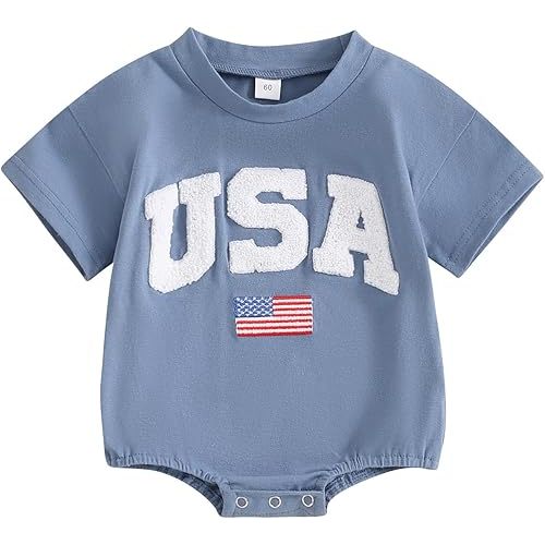 Newborn 4th of July Outfit Boy Girl Baby USA Romper American Flag Bodysuit Shirt Infant Fourth of July Clothes