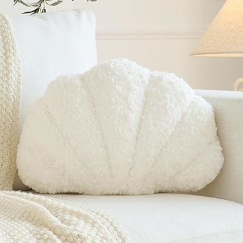 Shell Pillow, Seashell Throw Pillow Room Decor for Couch Bed, Shell Pillows Soft Plush Pillow, Sea Shell Decorative Beach Cushion Pillows (White, 14 X 11 Inches)