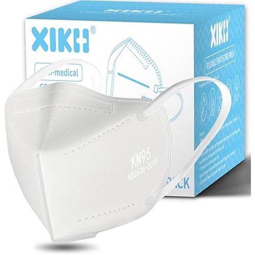 Sengtor KN95 Face Masks 50 Pack 5-Ply Breathable Protection & Extra Wide Elastic Ear Loops Design, 95% Filtration Efficient XIKII Disposable KN95 Masks,White