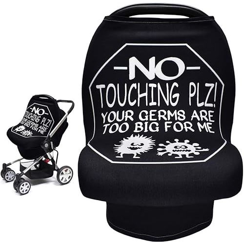Metplus Car Seat Covers for Babies, Metplus Infant Carseat Canopy Nursing Breastfeeding Cover, Stretchy Carrier Cover for Stroller Shopping Cart, Newborn Boys Girls Shower Gift - No Touching Sign
